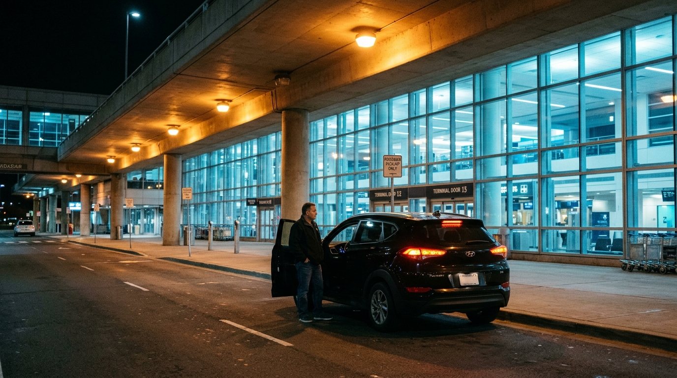 SUV negro esperando de noche en el aeropuerto